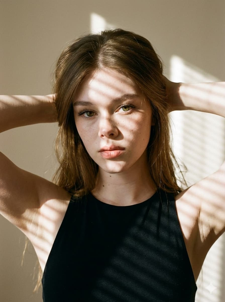 braços erguidos atrás da cabeça